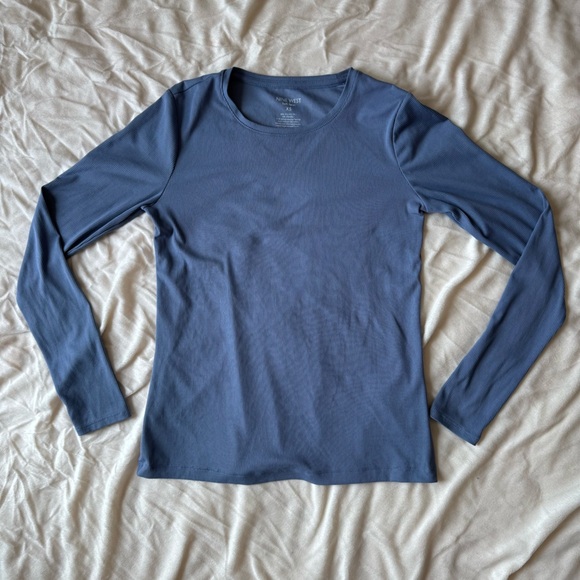 Nine West Slate Blue Ribbed Long Sleeve Top - Picture 3 of 5